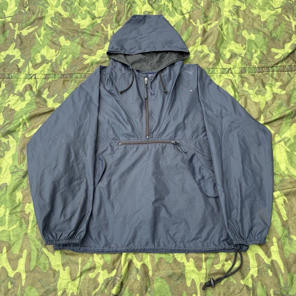 Vintage GAP Anorak Hooded Windbreaker Jacket Lightweight Navy L Pullover Nylon